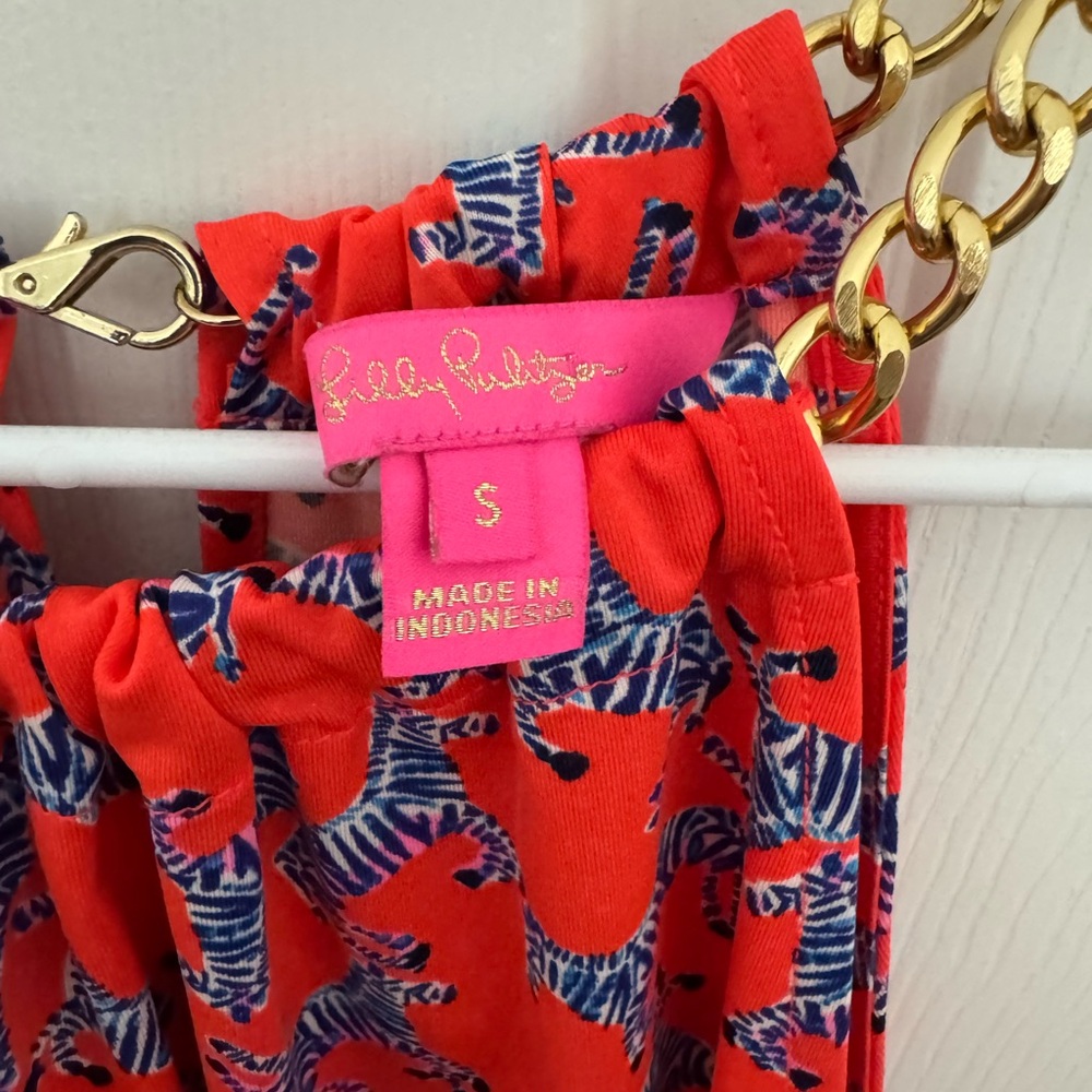 Lilly Pulitzer Bowen Halter Top Picante Coral Heebee Zeebees Orange Zebra
S: XS - Picture 2 of 6